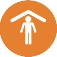 Person under roof in orange circle